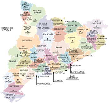 Mapa de Catalunya amb les comarques